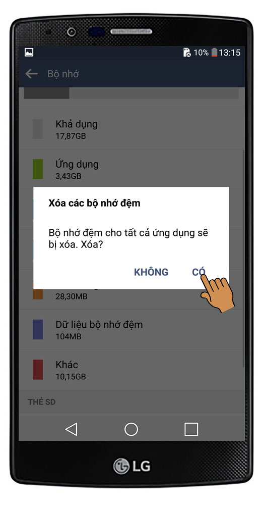 Chọn xóa các bộ nhớ đệm